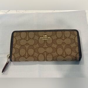 Coach Tan and Brown Zip-Around Wallet
